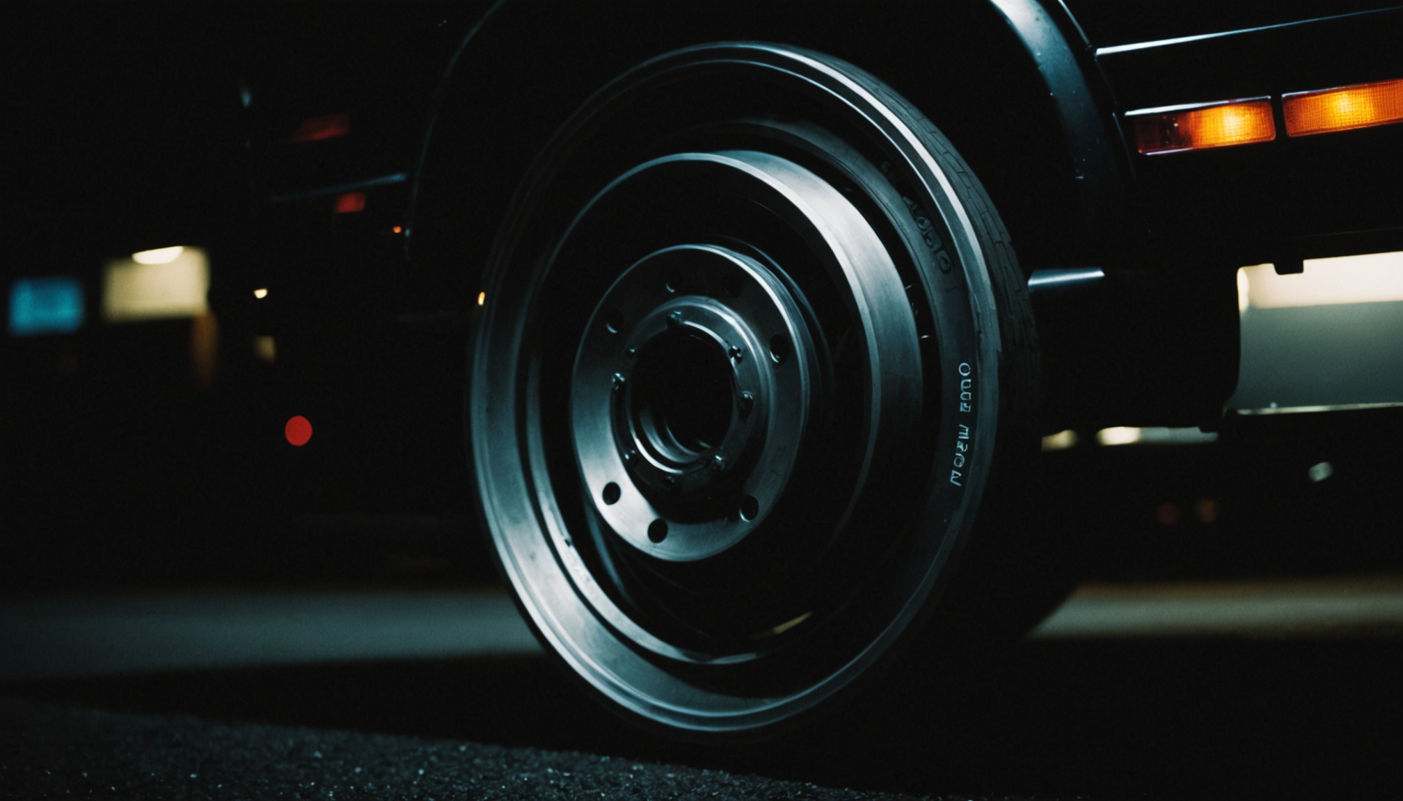 Close-up of brake rotor and caliper assembly on a well-lit auto repair workbench